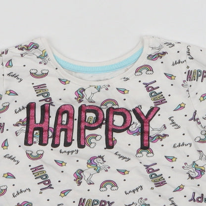 Primark Girls Multicoloured  100% Cotton Jersey T-Shirt Size 18-24 Months Round Neck Pullover - Unicorns Rainbows