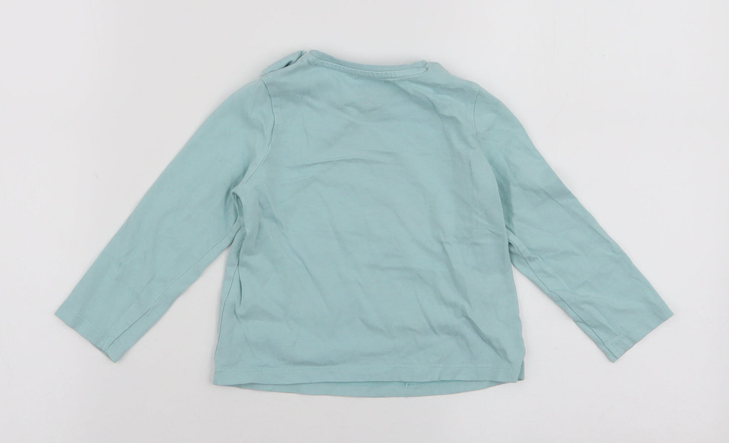 F&F Girls Blue  Cotton Jersey T-Shirt Size 12-18 Months Round Neck Snap - Smile