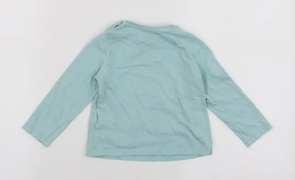 F&F Girls Blue  Cotton Jersey T-Shirt Size 12-18 Months Round Neck Snap - Smile