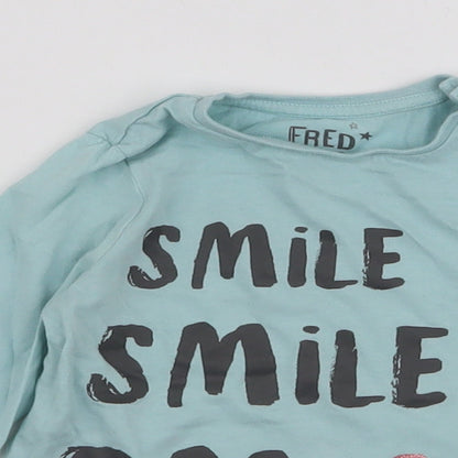 F&F Girls Blue  Cotton Jersey T-Shirt Size 12-18 Months Round Neck Snap - Smile