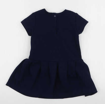 Back view of Next girls’ blue polyester a-line, size 3-4, years round neck pullover