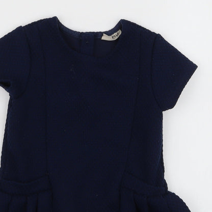 Close-up detail of Next girls’ blue polyester a-line, size 3-4, years round neck pullover