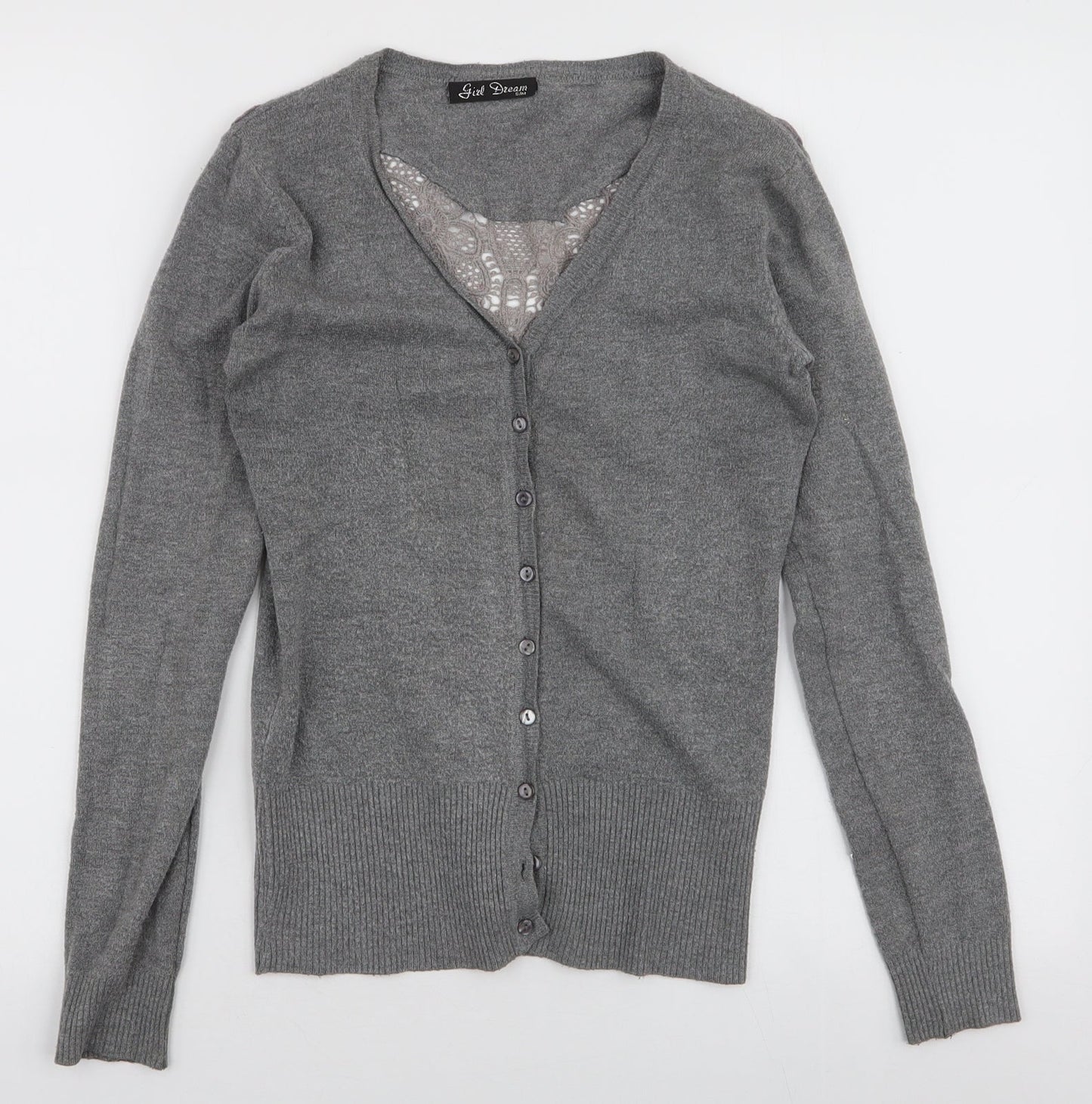 Girl Dream Womens Grey V-Neck  Cotton Cardigan Jumper Size S
