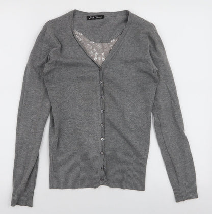 Girl Dream Womens Grey V-Neck  Cotton Cardigan Jumper Size S