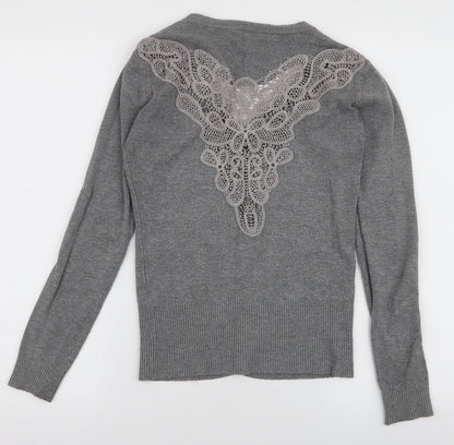 Girl Dream Womens Grey V-Neck  Cotton Cardigan Jumper Size S