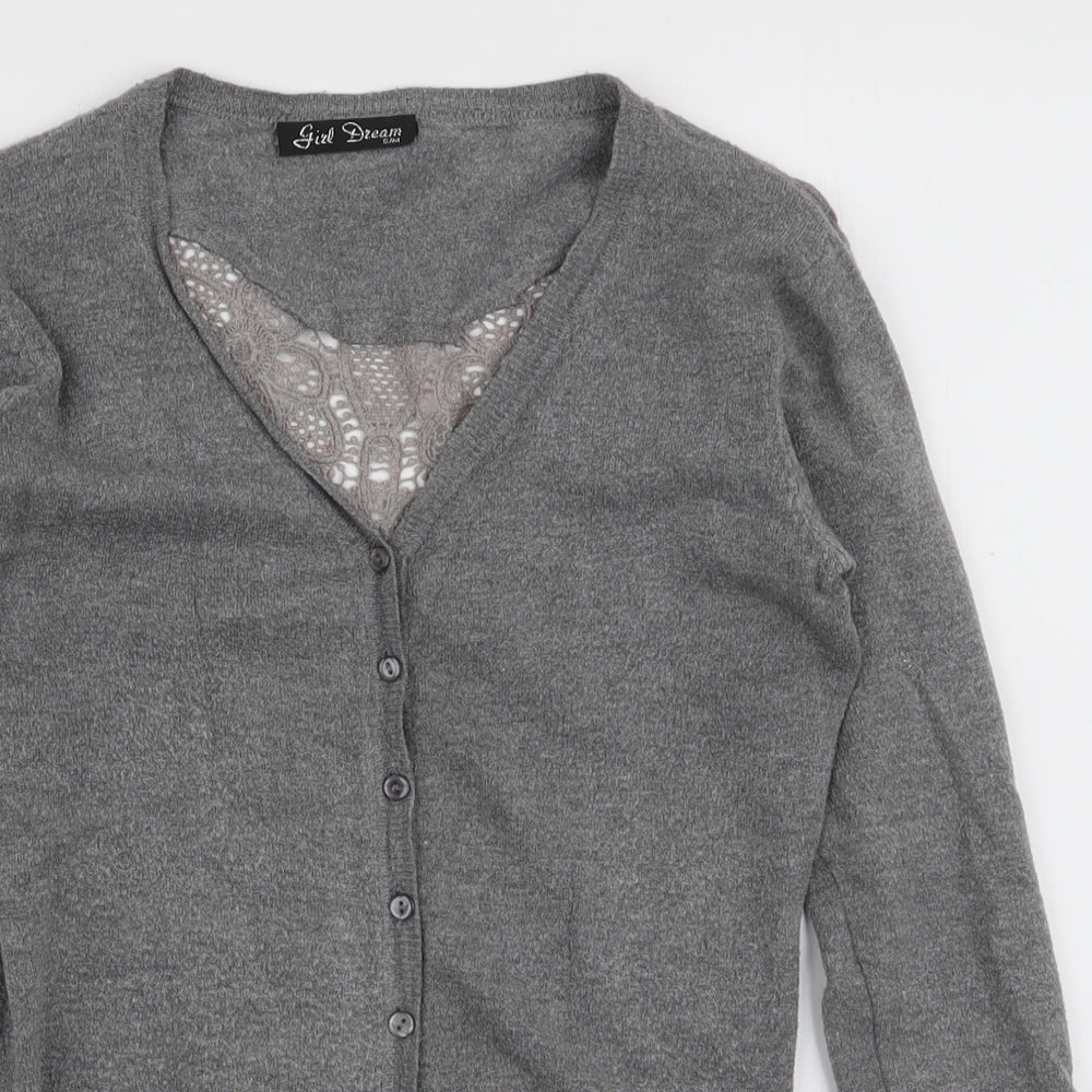 Girl Dream Womens Grey V-Neck  Cotton Cardigan Jumper Size S