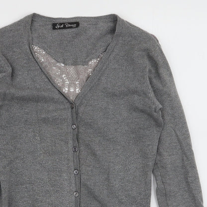 Girl Dream Womens Grey V-Neck  Cotton Cardigan Jumper Size S