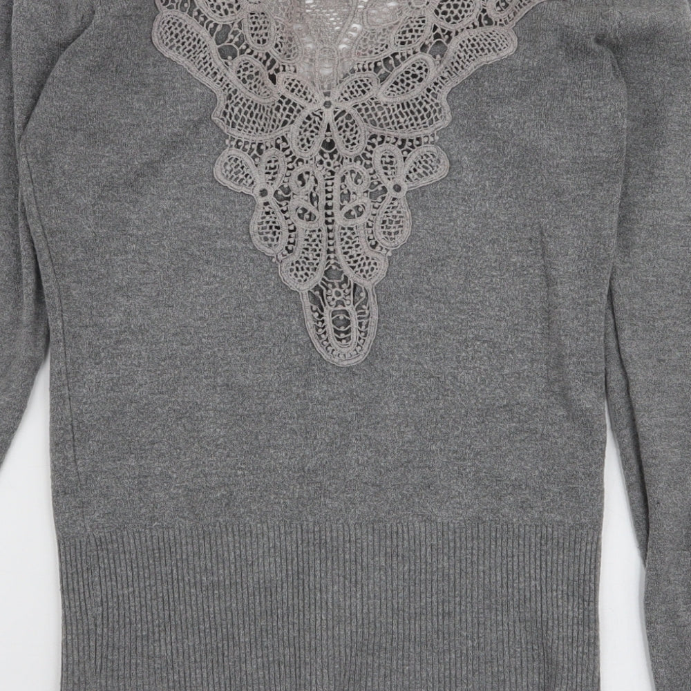 Girl Dream Womens Grey V-Neck  Cotton Cardigan Jumper Size S
