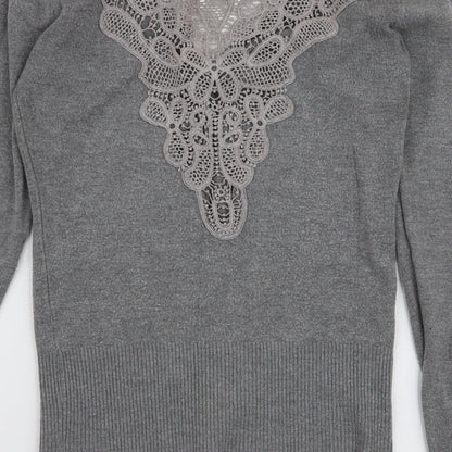 Girl Dream Womens Grey V-Neck  Cotton Cardigan Jumper Size S