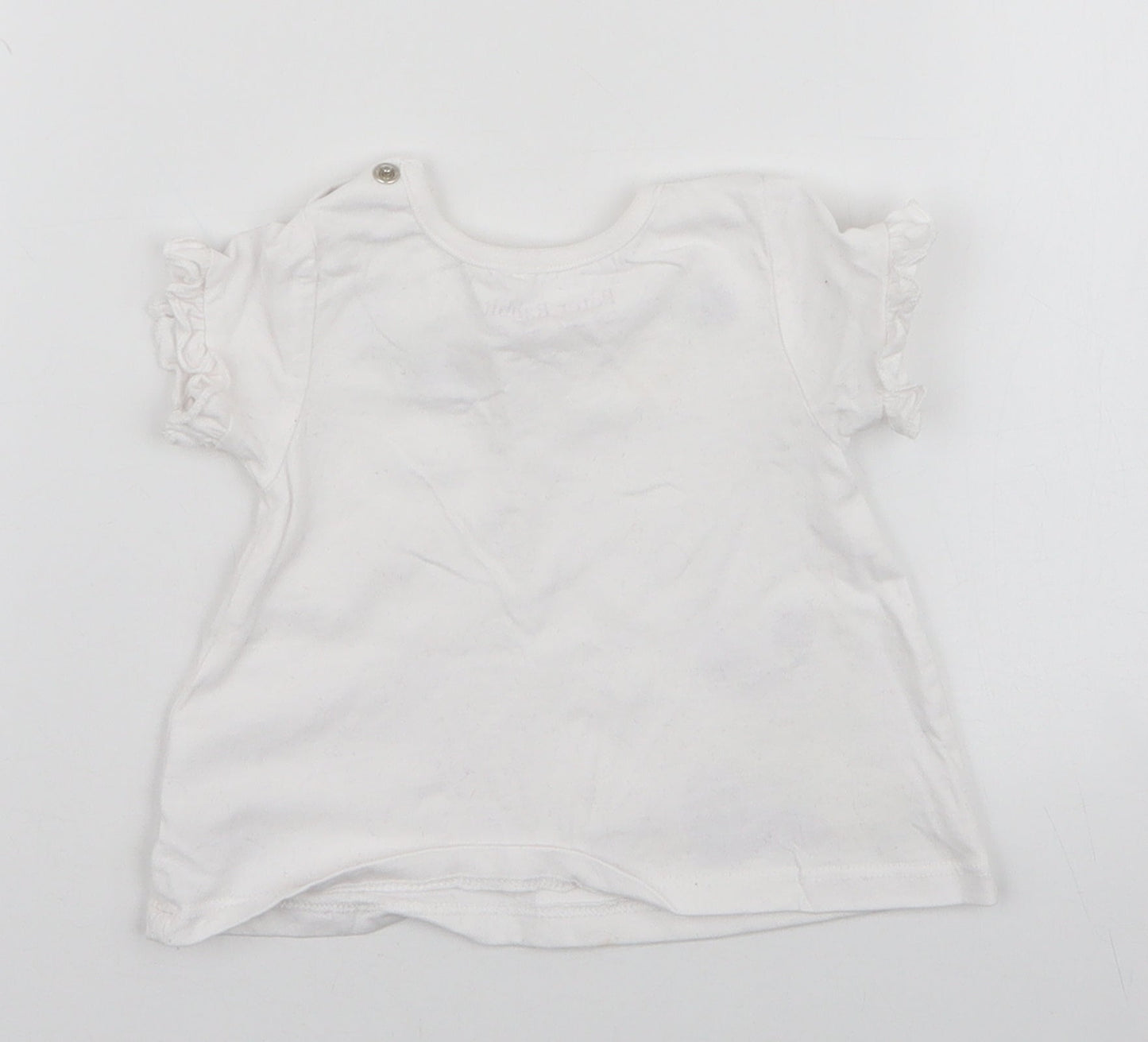 TU Girls White  Cotton Pullover T-Shirt Size 3-6 Months Round Neck Button - Peter Rabbit