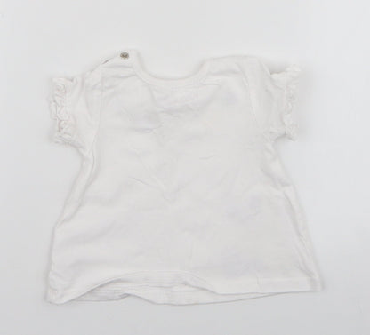 TU Girls White  Cotton Pullover T-Shirt Size 3-6 Months Round Neck Button - Peter Rabbit