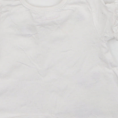 TU Girls White  Cotton Pullover T-Shirt Size 3-6 Months Round Neck Button - Peter Rabbit