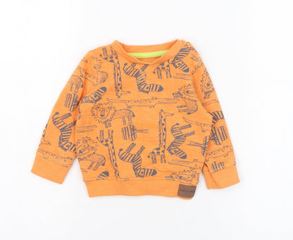 F&F Boys Orange  Cotton Pullover Jumper Size 6-9 Months  Pullover - Lion, Giraffe, Zebra, Crocodile