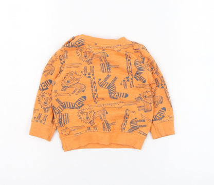 F&F Boys Orange  Cotton Pullover Jumper Size 6-9 Months  Pullover - Lion, Giraffe, Zebra, Crocodile