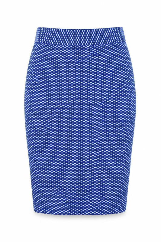 Front view of Dunnes women’s blue polyester straight & pencil skirt, size S