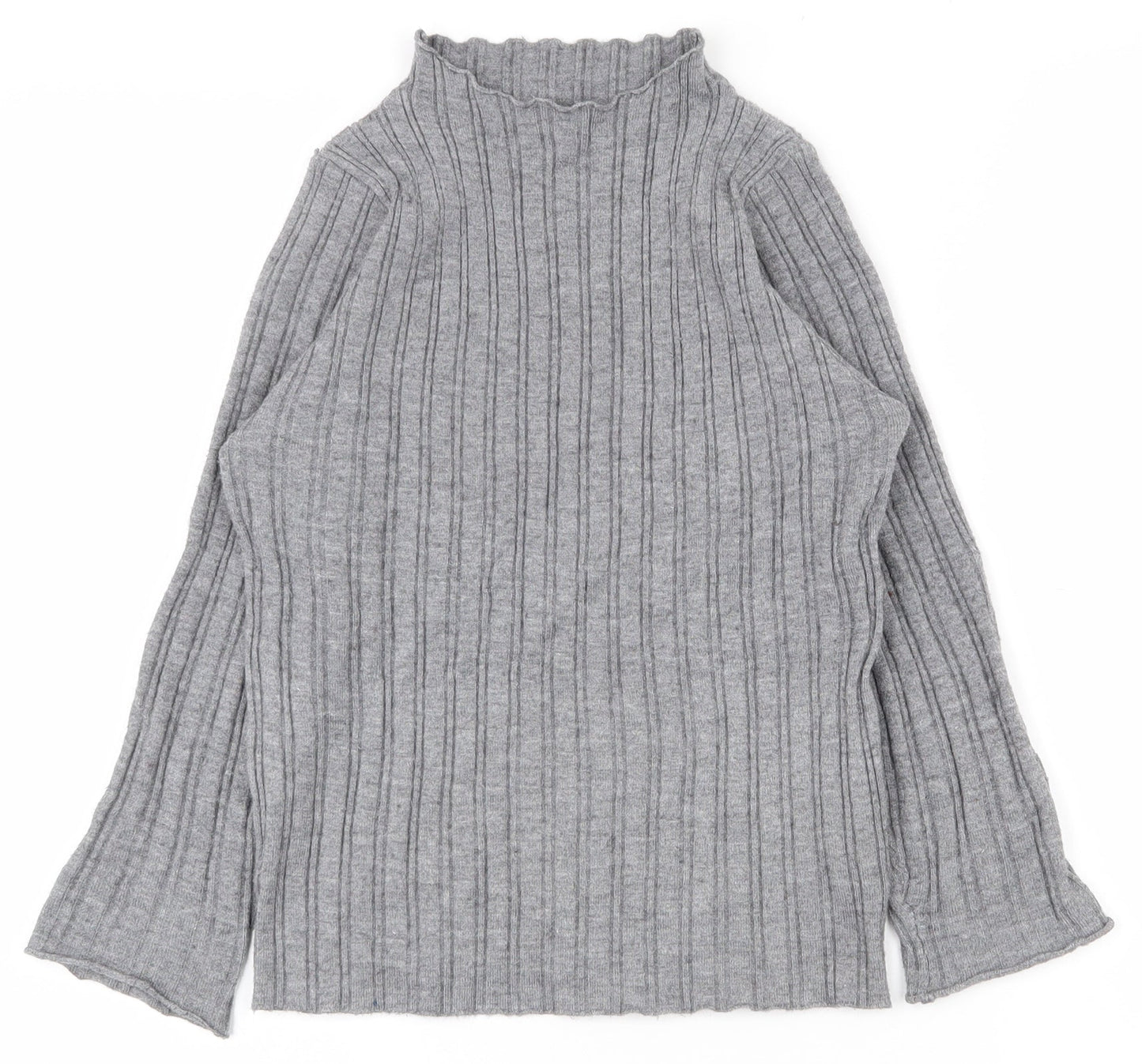 SheIn Girls Grey Striped Viscose Pullover T-Shirt Size 13-14 Years High Neck Magnetic