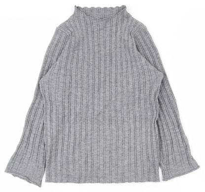 SheIn Girls Grey Striped Viscose Pullover T-Shirt Size 13-14 Years High Neck Magnetic