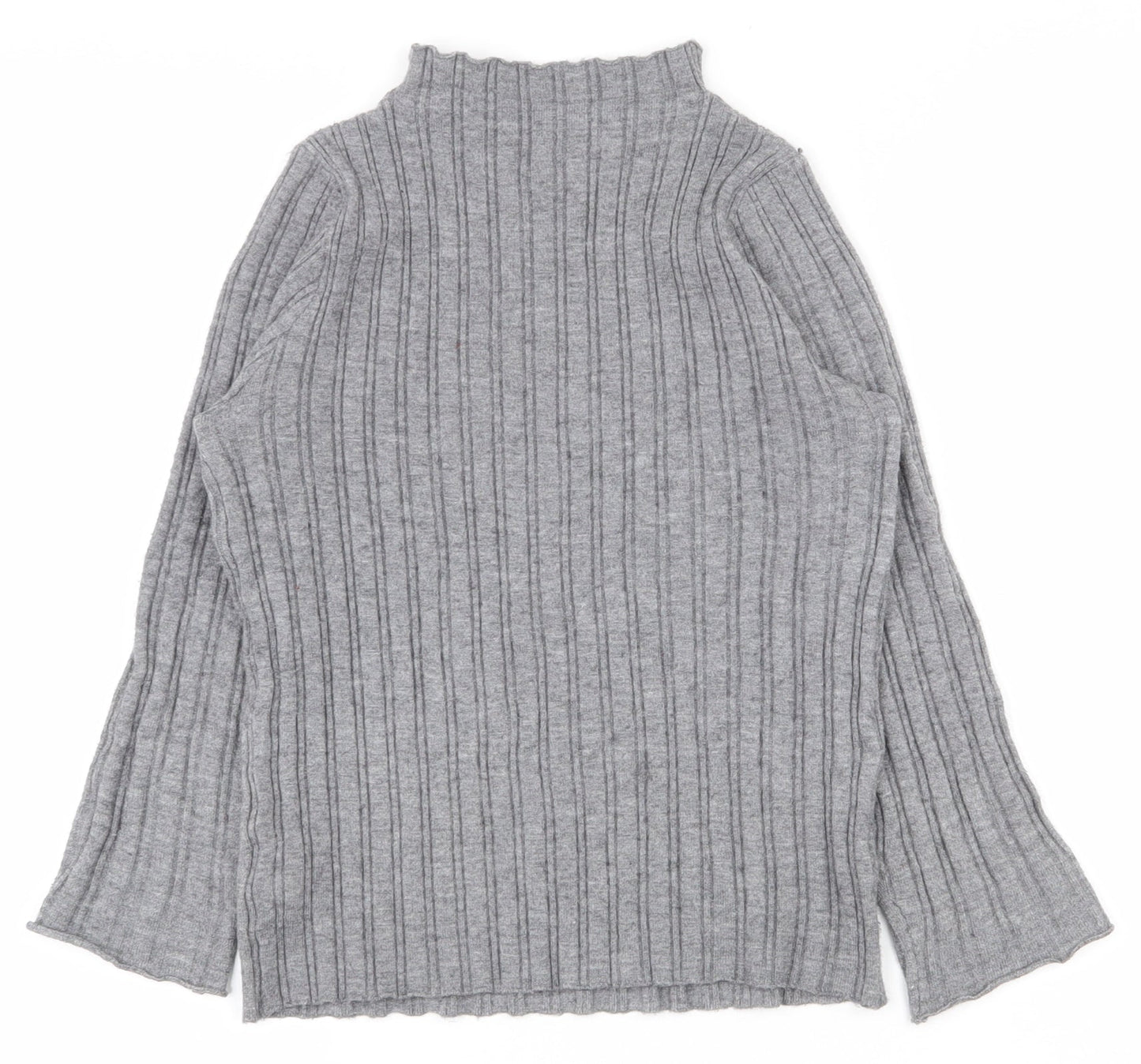 SheIn Girls Grey Striped Viscose Pullover T-Shirt Size 13-14 Years High Neck Magnetic