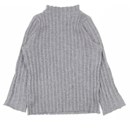 SheIn Girls Grey Striped Viscose Pullover T-Shirt Size 13-14 Years High Neck Magnetic