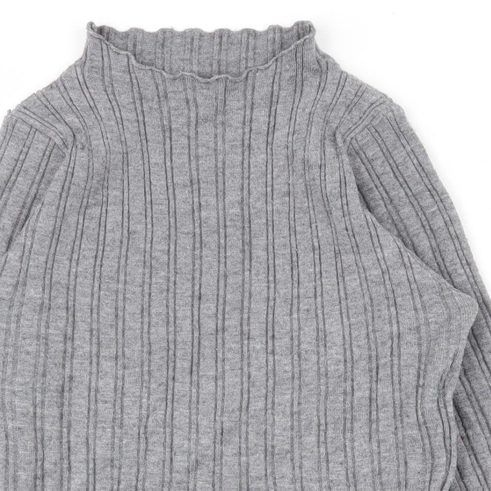 SheIn Girls Grey Striped Viscose Pullover T-Shirt Size 13-14 Years High Neck Magnetic
