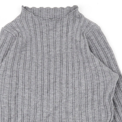 SheIn Girls Grey Striped Viscose Pullover T-Shirt Size 13-14 Years High Neck Magnetic