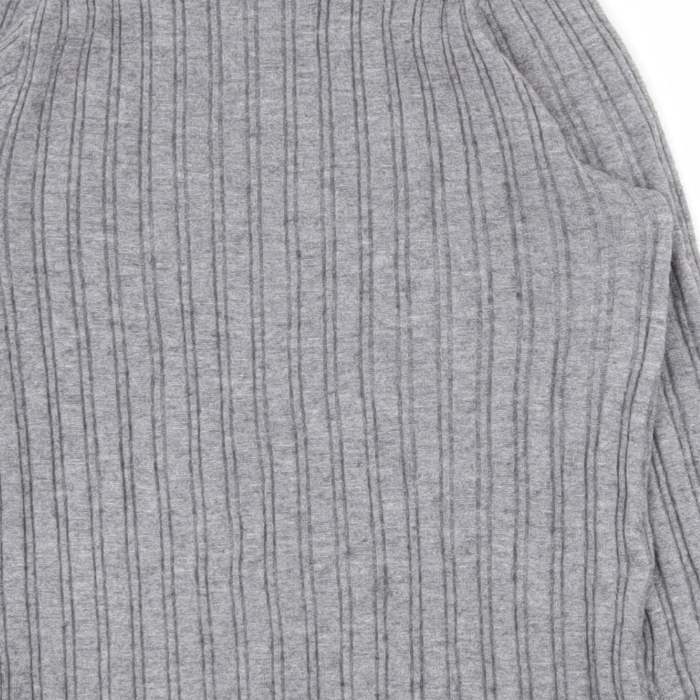 SheIn Girls Grey Striped Viscose Pullover T-Shirt Size 13-14 Years High Neck Magnetic