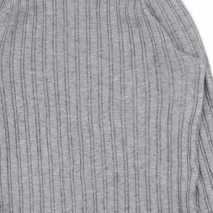 SheIn Girls Grey Striped Viscose Pullover T-Shirt Size 13-14 Years High Neck Magnetic