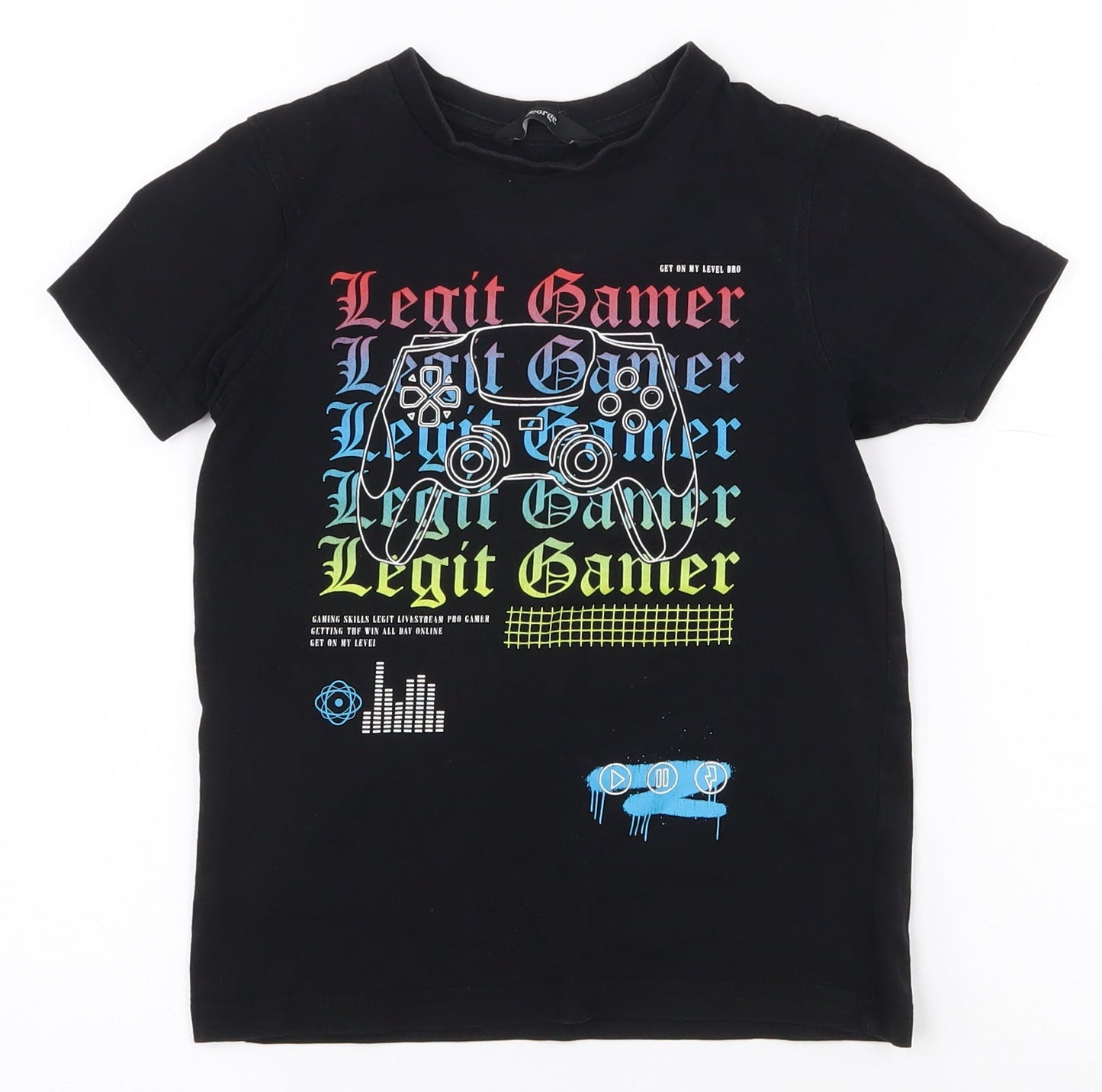 George Boys Black  100% Cotton Pullover T-Shirt Size 5-6 Years Crew Neck Pullover