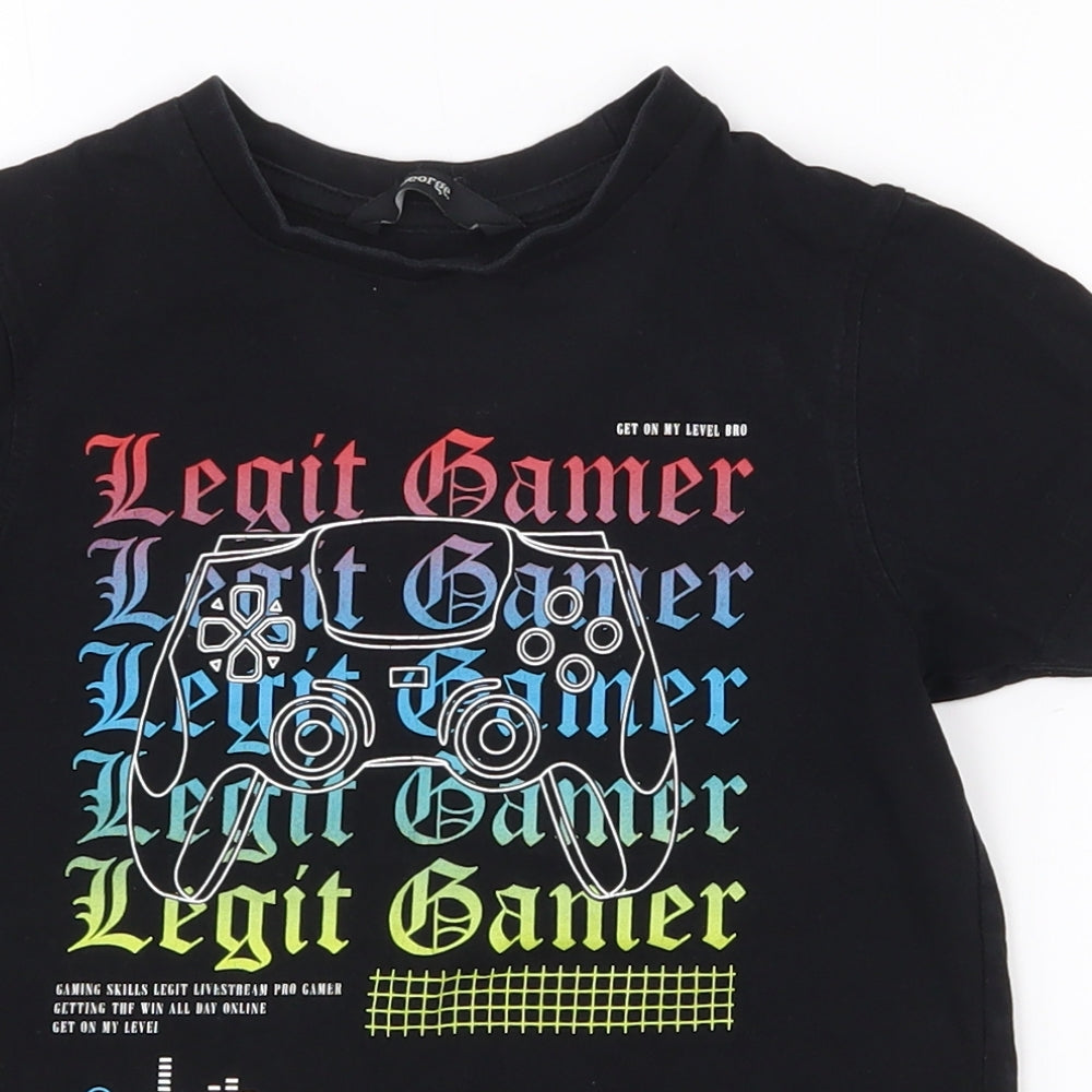 George Boys Black  100% Cotton Pullover T-Shirt Size 5-6 Years Crew Neck Pullover