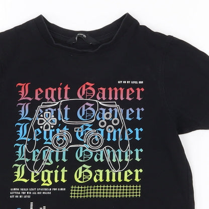 George Boys Black  100% Cotton Pullover T-Shirt Size 5-6 Years Crew Neck Pullover