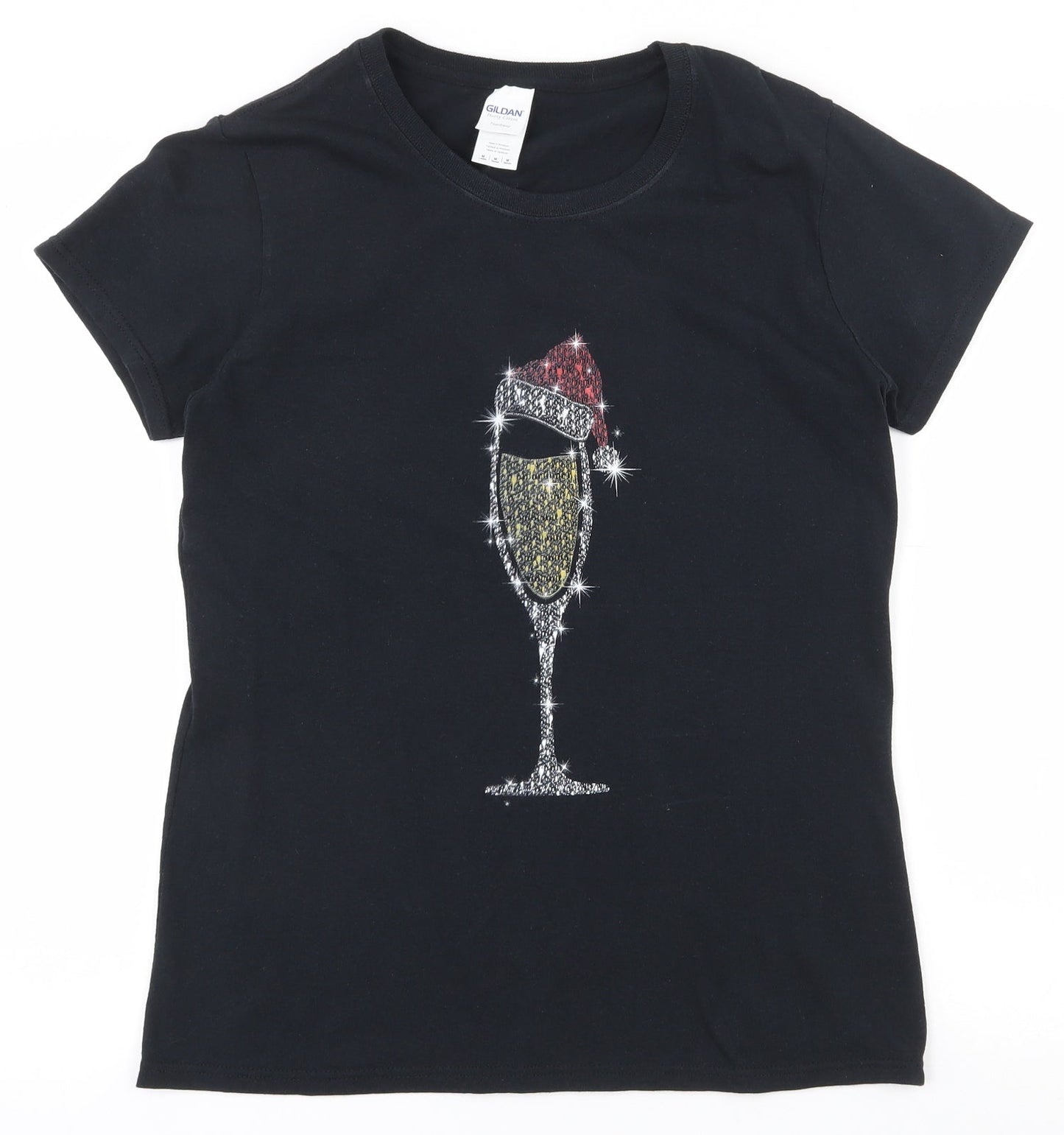 Womens UK Size M Gildan Black Basic T-Shirt