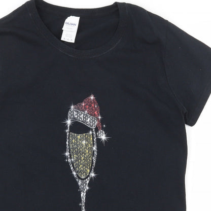 Womens UK Size M Gildan Black Basic T-Shirt