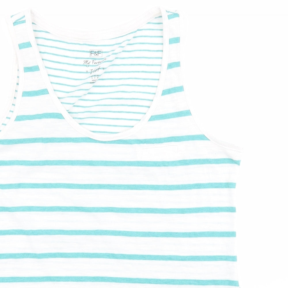F&F Womens Green Striped Polyester Jersey Tank Size 12 Scoop Neck