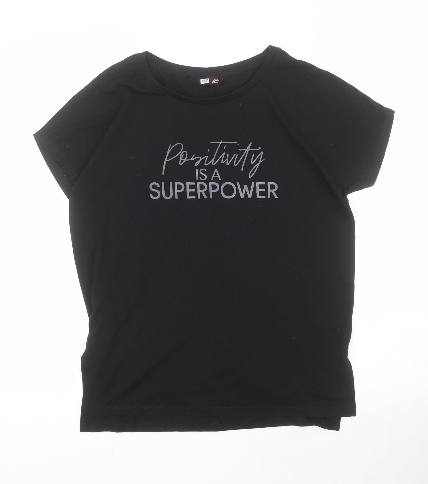 F&F Womens Black  Polyester Basic Polo Size XS Round Neck