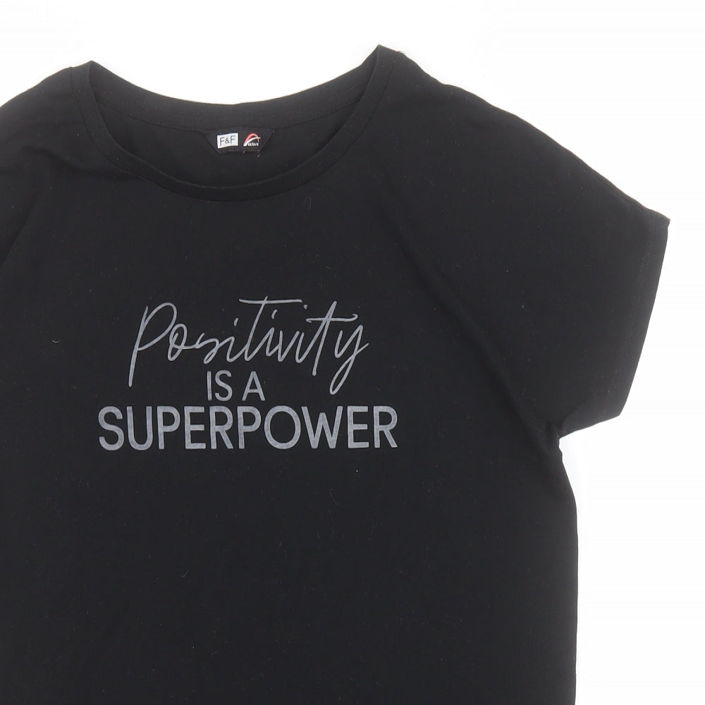 F&F Womens Black  Polyester Basic Polo Size XS Round Neck