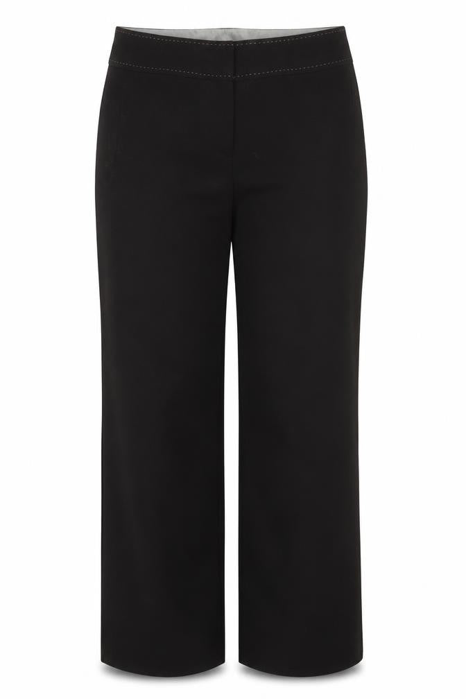 Front view of Next women’s black polyester dress pants trousers, size UK 10, 29-inch leg regular zip