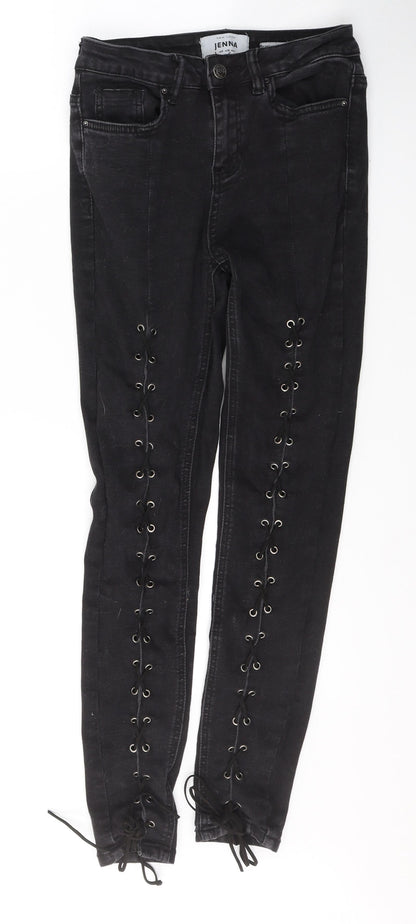 New Look Womens Black  Cotton Skinny Jeans Size 8 L28 in Regular Button - Tie up front Detail