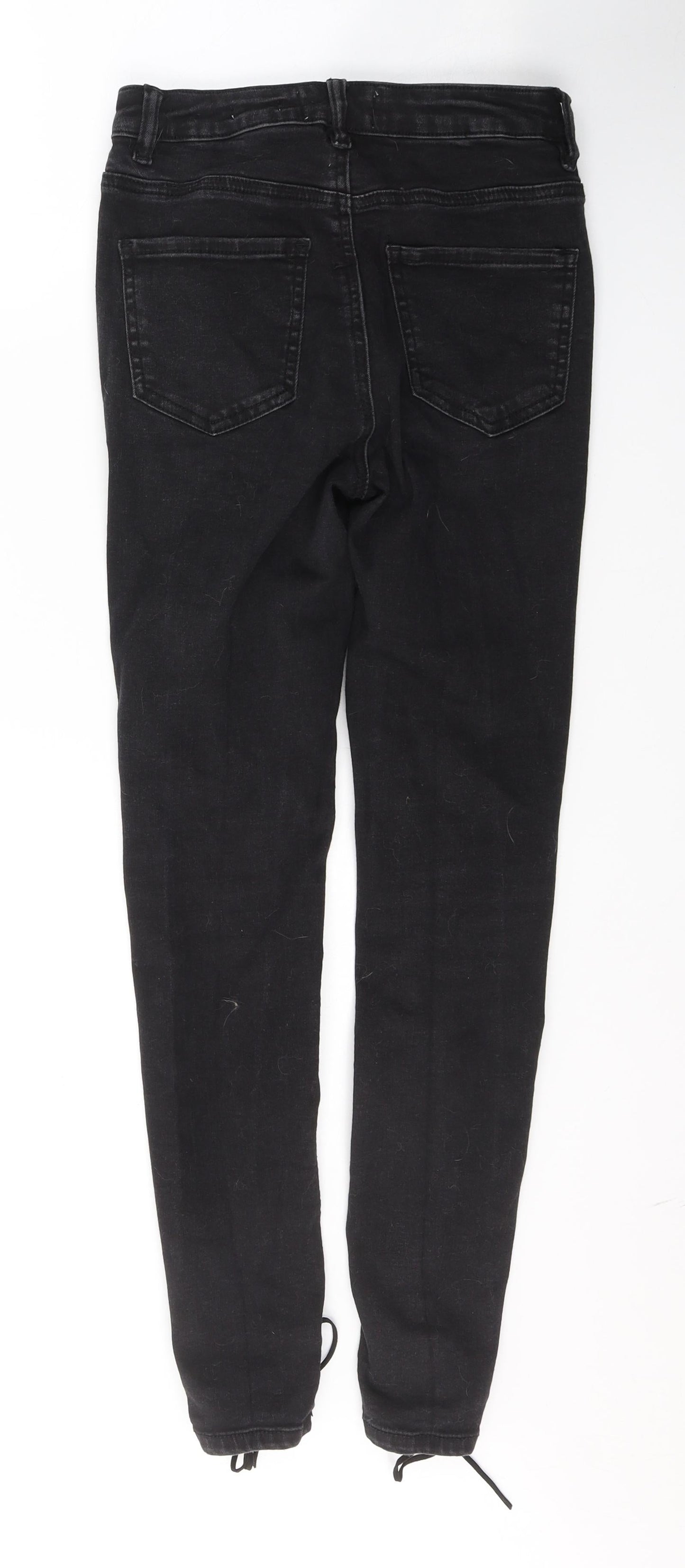 New Look Womens Black  Cotton Skinny Jeans Size 8 L28 in Regular Button - Tie up front Detail