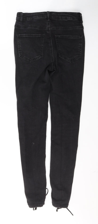 New Look Womens Black  Cotton Skinny Jeans Size 8 L28 in Regular Button - Tie up front Detail