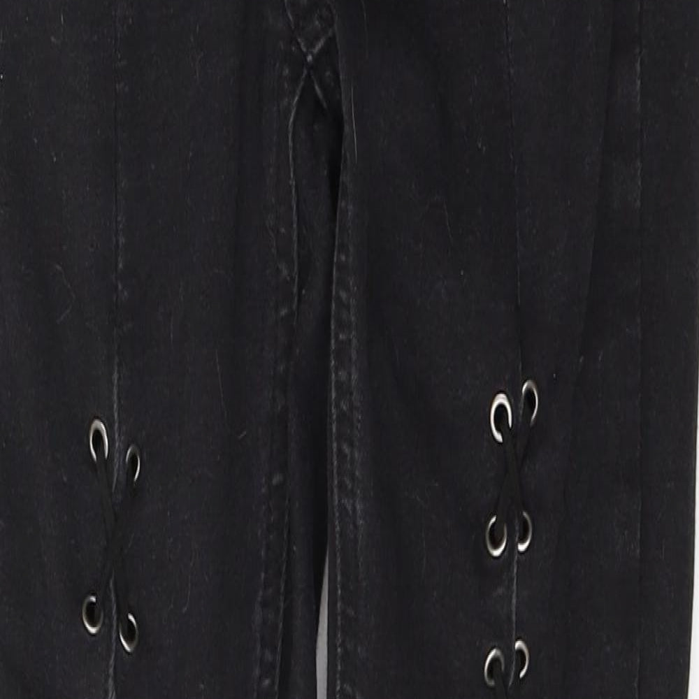 New Look Womens Black  Cotton Skinny Jeans Size 8 L28 in Regular Button - Tie up front Detail