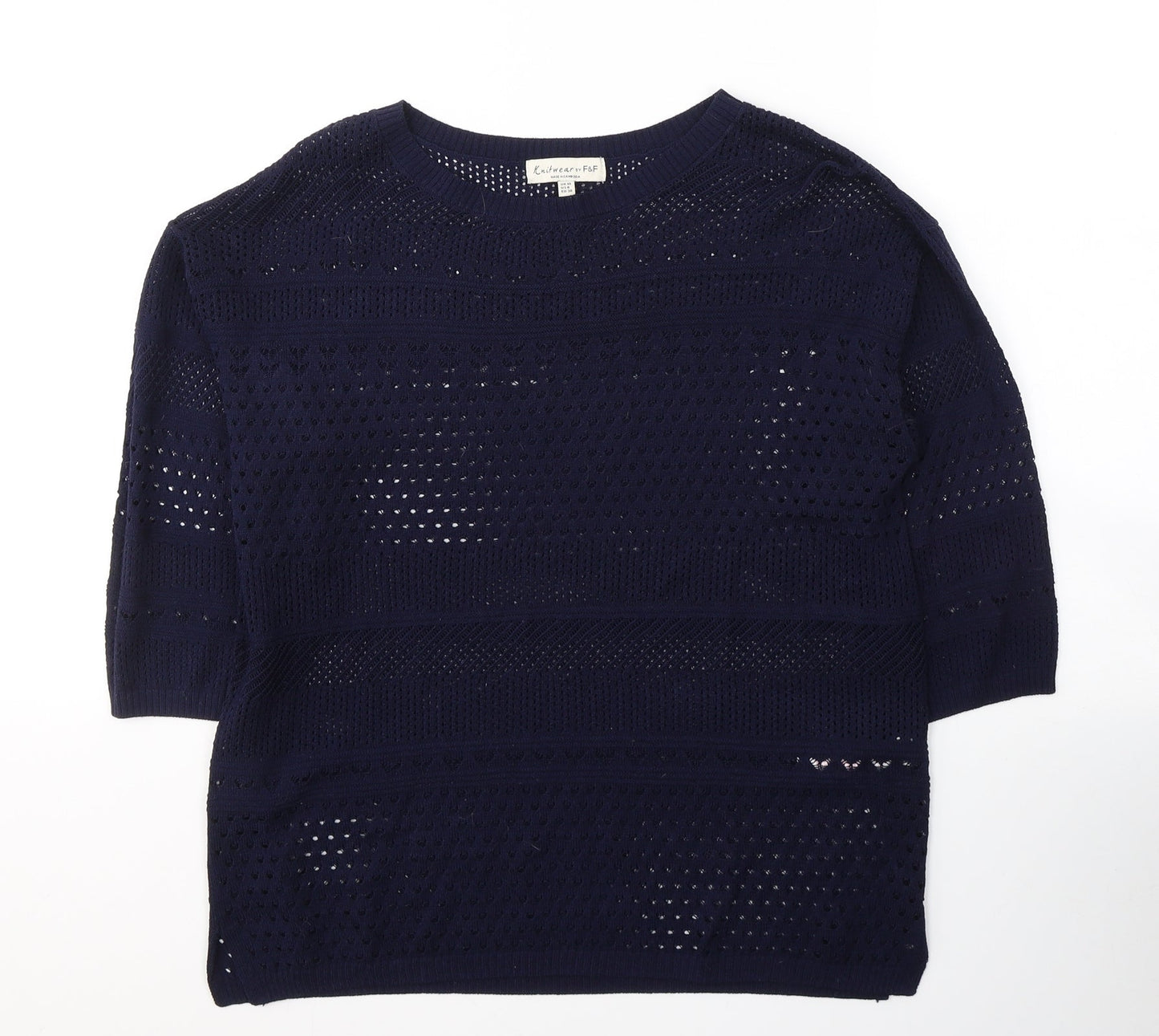 F&F Womens Blue Round Neck  Acrylic Pullover Jumper Size 10