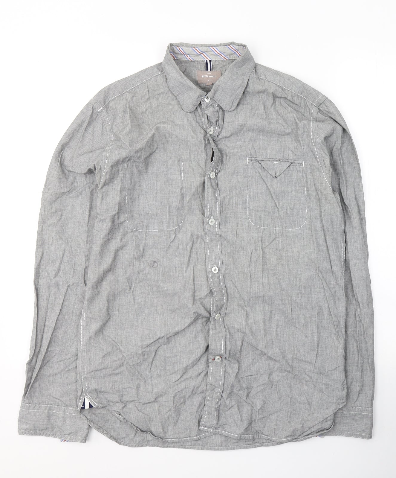 Mens UK Size M Peter Werth Grey  Button-Up Long Sleeve Casual Shirt
