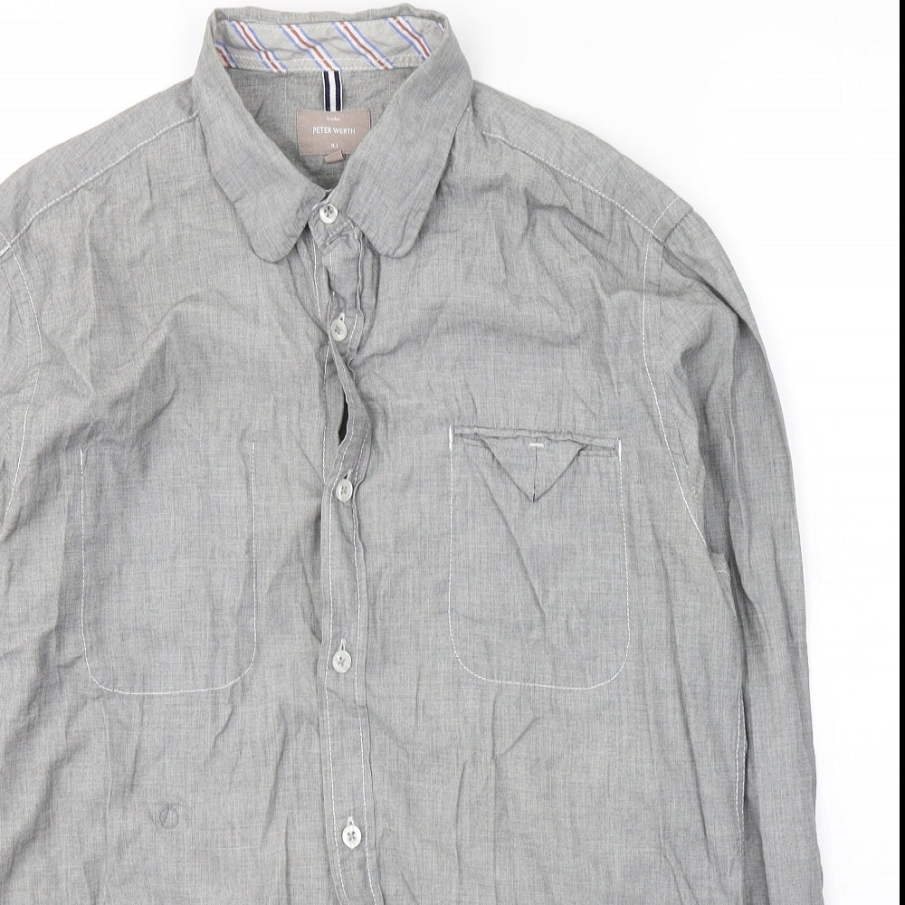 Mens UK Size M Peter Werth Grey  Button-Up Long Sleeve Casual Shirt