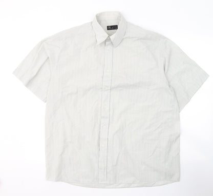 BHS Mens Grey Striped Polyester  Button-Up Size 16 Collared Button