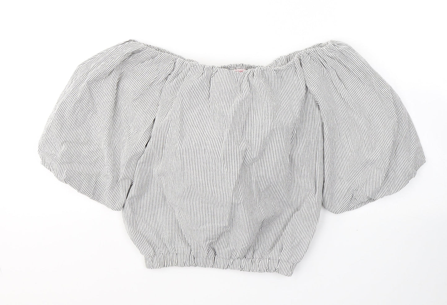 miss e*vie Girls Grey Striped Cotton Jersey T-Shirt Size 11-12 Years Square Neck Pullover