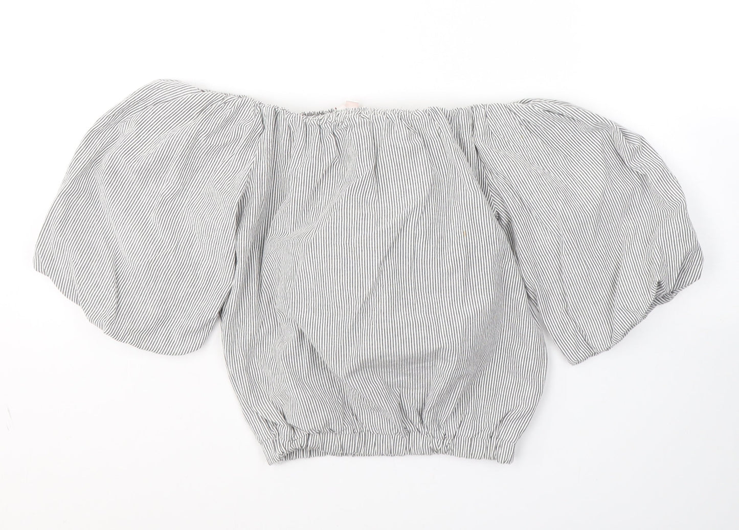 miss e*vie Girls Grey Striped Cotton Jersey T-Shirt Size 11-12 Years Square Neck Pullover