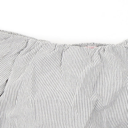 miss e*vie Girls Grey Striped Cotton Jersey T-Shirt Size 11-12 Years Square Neck Pullover