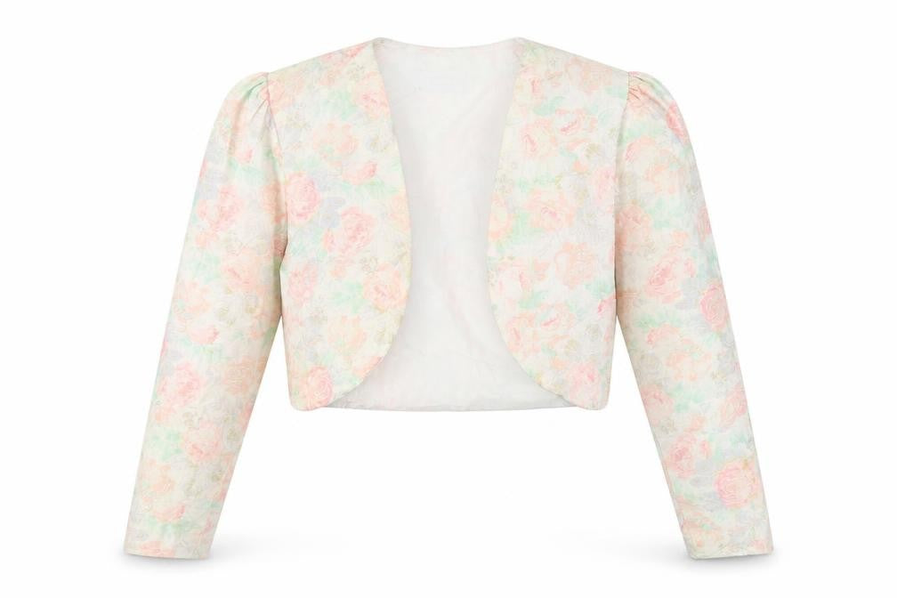 Front view of Gianni Balenti women’s ivory floral jacket blazer, size UK 14