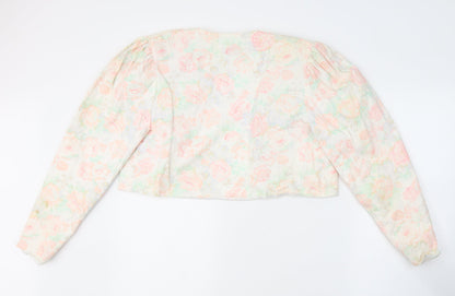 Gianni Balenti Womens Ivory Floral  Jacket Blazer Size 14