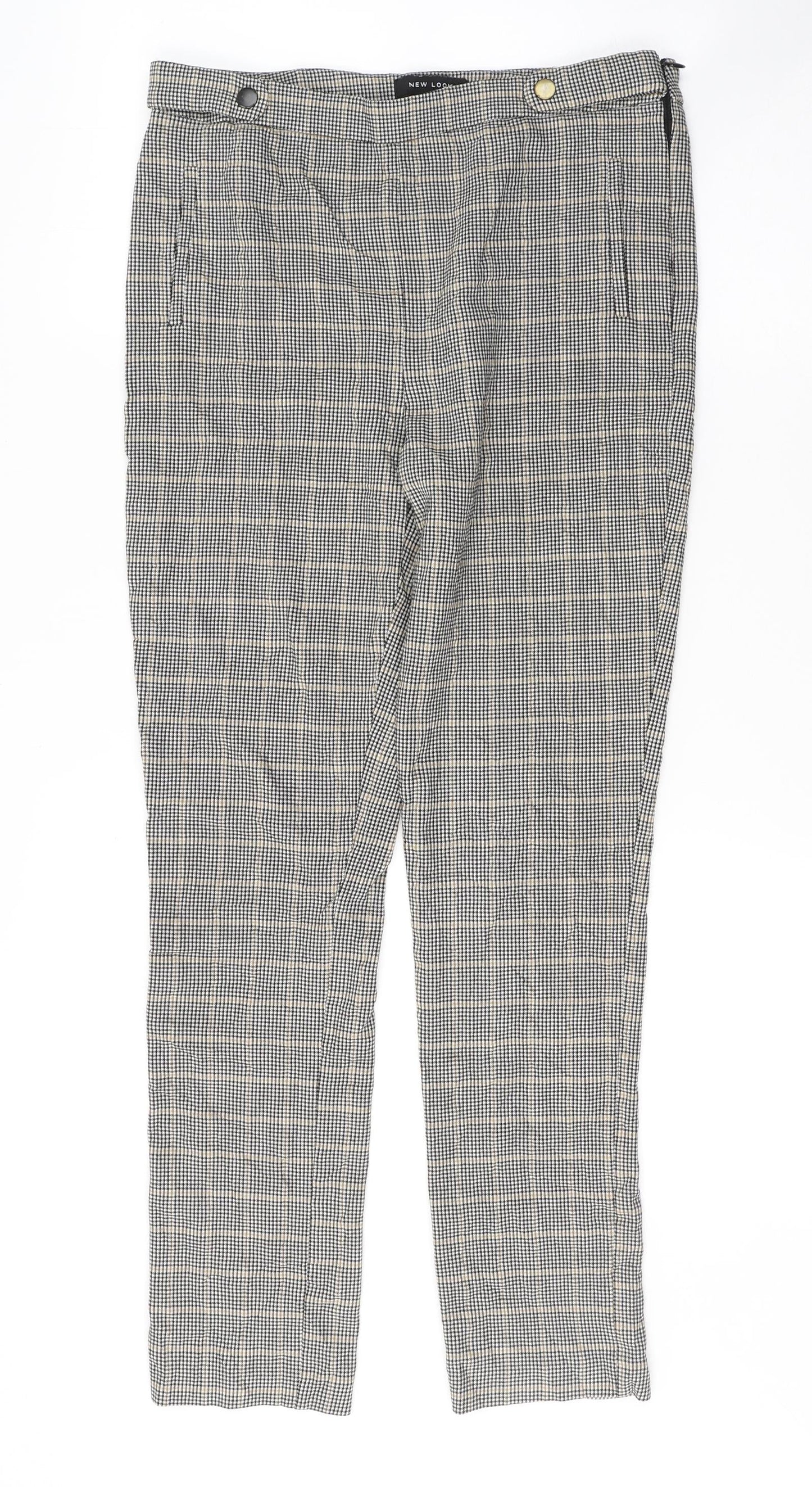 New Look Womens Grey Houndstooth Viscose Trousers  Size 12 L27 in Regular Zip